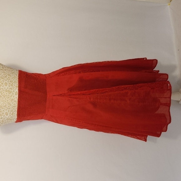 Moulinette Soeurs Anthropologie Women's Red Strapless A-Line Lace Trim Dress 4/6 - Picture 7 of 12
